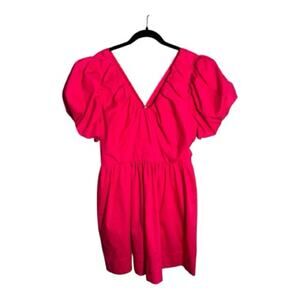 Express Dark Pink Mini Dress Puff Sleeve V Neck Size Large